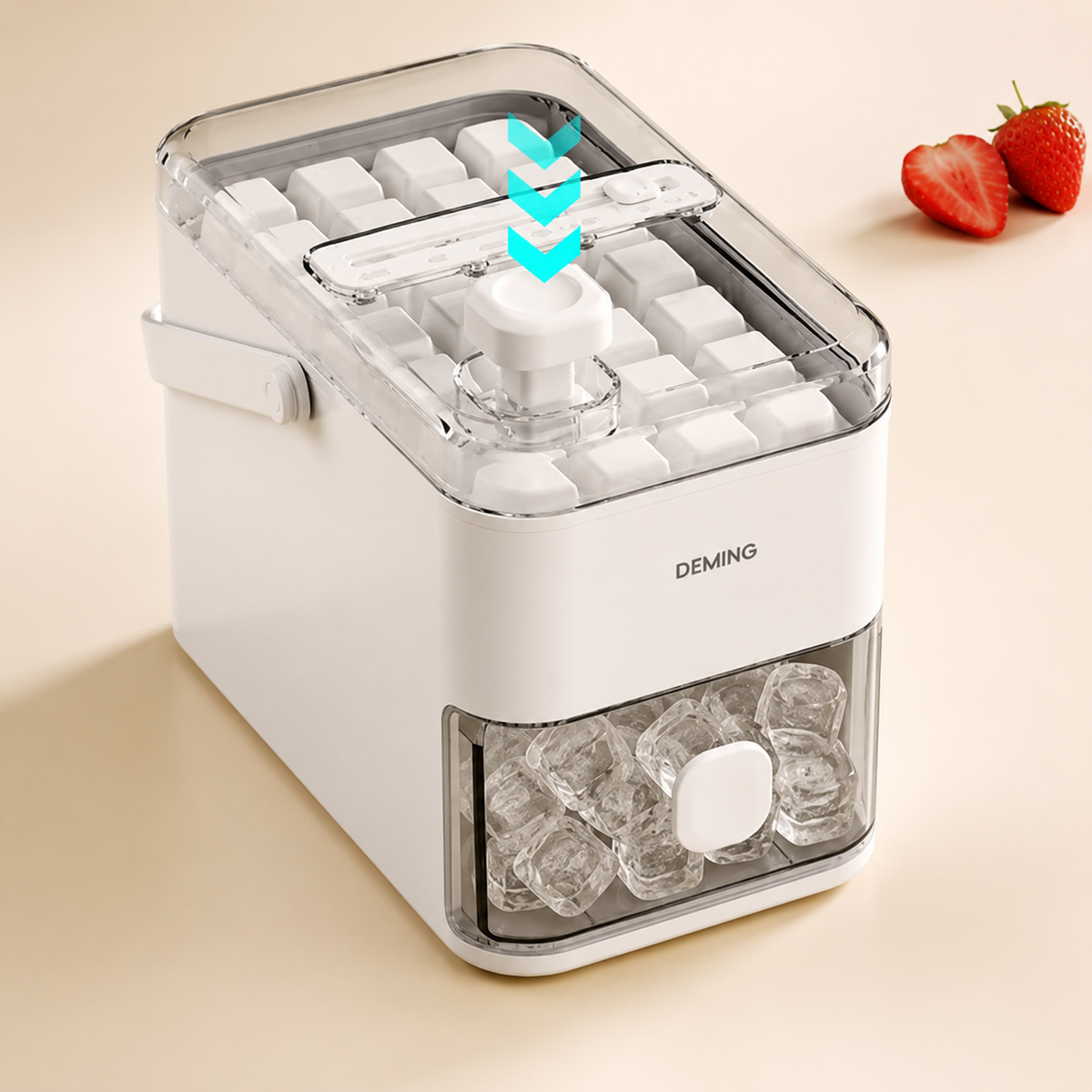 Smart ice container with lid and ice scoop