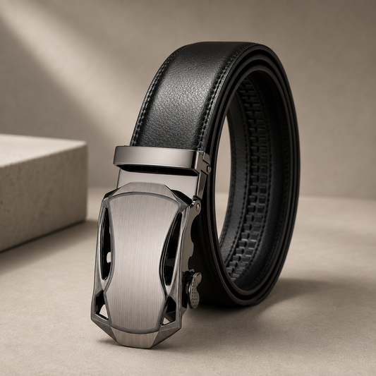 Classic leather belt with automatic buckle