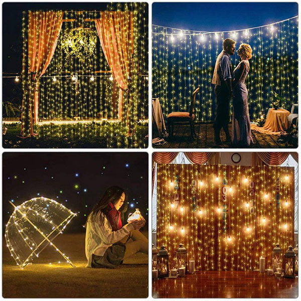 Elegant LED light loop curtain - remote controlled with timer and 8 light modes