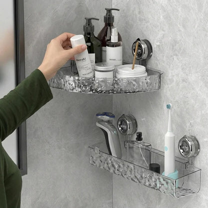 Bathroom corner shelf with suction cups