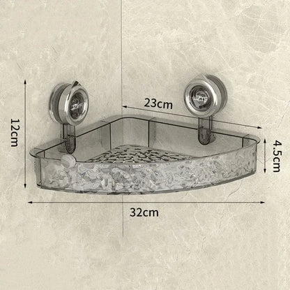 Bathroom corner shelf with suction cups