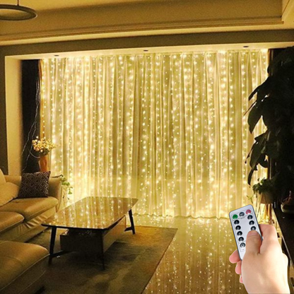 Elegant LED light loop curtain - remote controlled with timer and 8 light modes