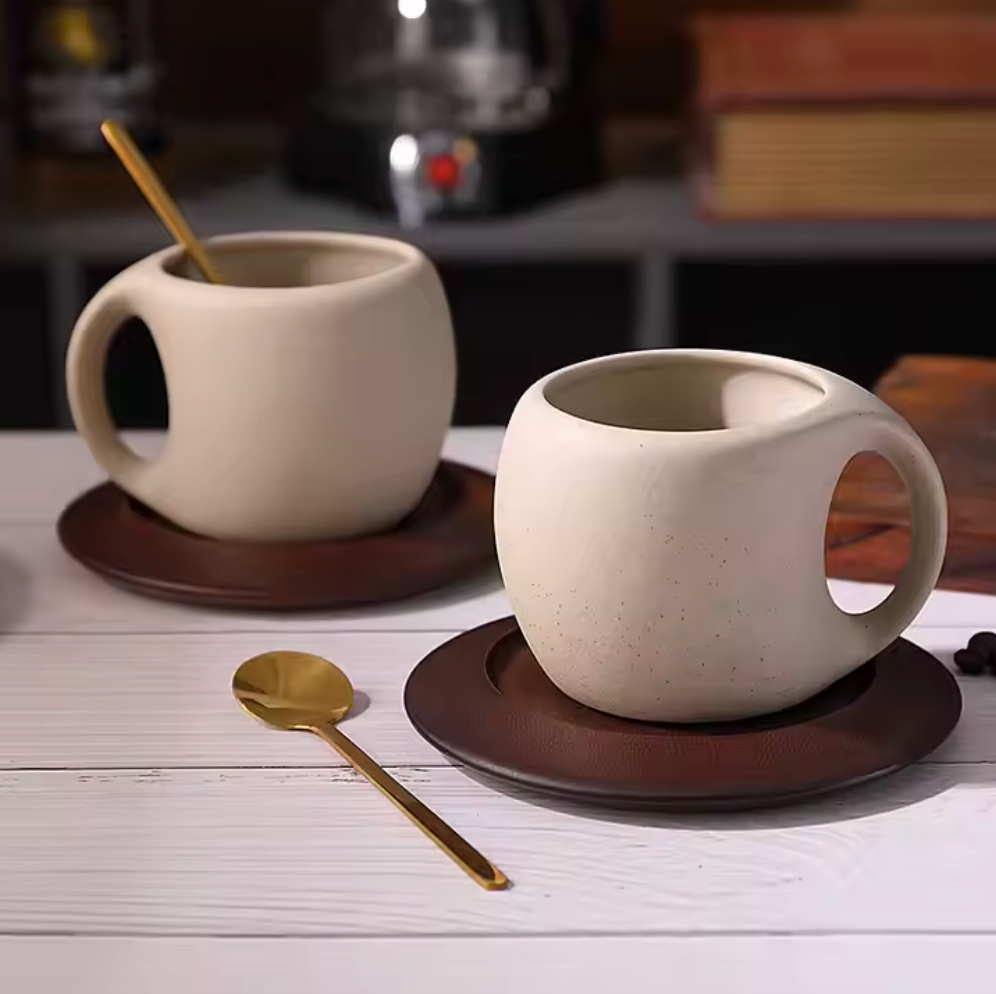Exclusive Ceramic Cup with Wooden Saucer - 250 ml