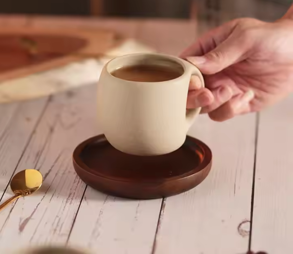 Exclusive Ceramic Cup with Wooden Saucer - 250 ml
