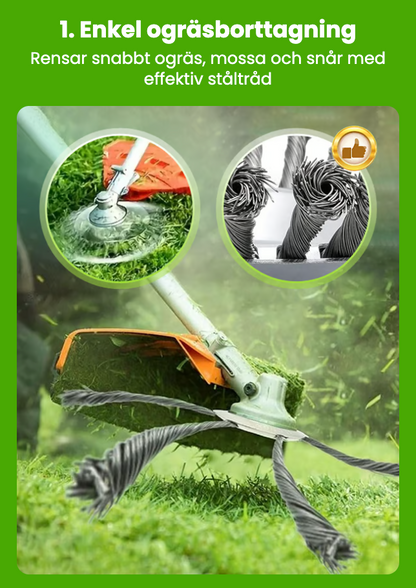 Universal steel brush head for efficient trimming of the garden