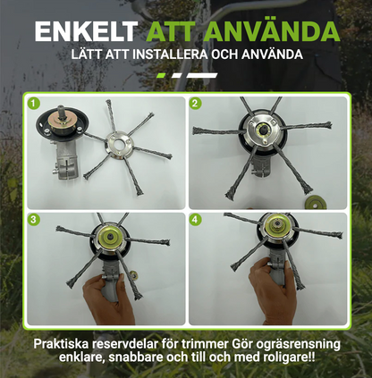 Universal steel brush head for efficient trimming of the garden