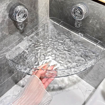 Bathroom corner shelf with suction cups