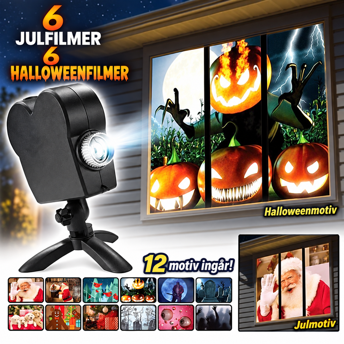 Halloween & Christmas Projector – 12 animated motifs