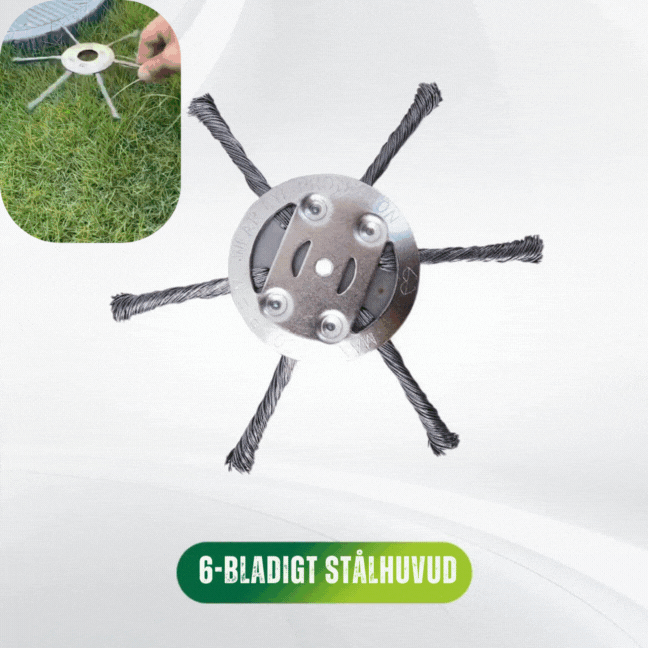 Universal steel brush head for efficient trimming of the garden