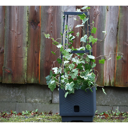 Self-watering planter tower with trellis - for flowers and climbing plants