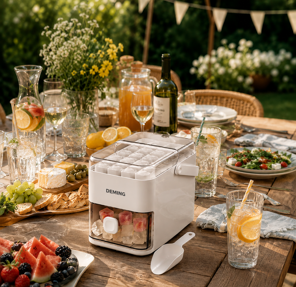 Smart ice container with lid and ice scoop