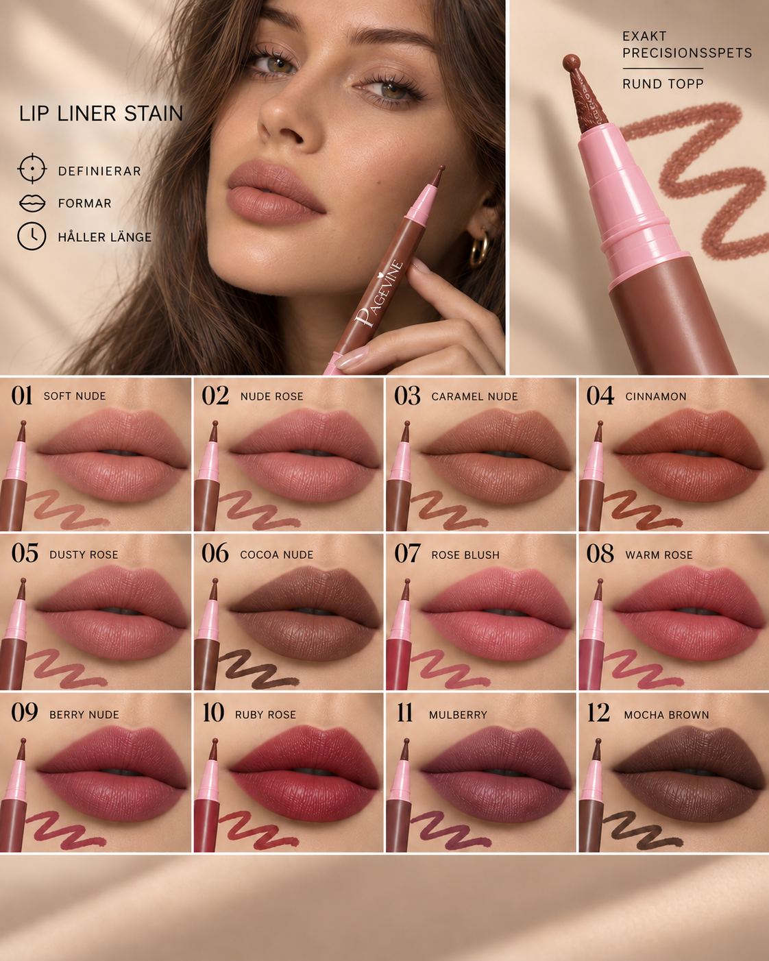 Lip Liner Stain - Waterproof liquid lip pencil with a precision tip