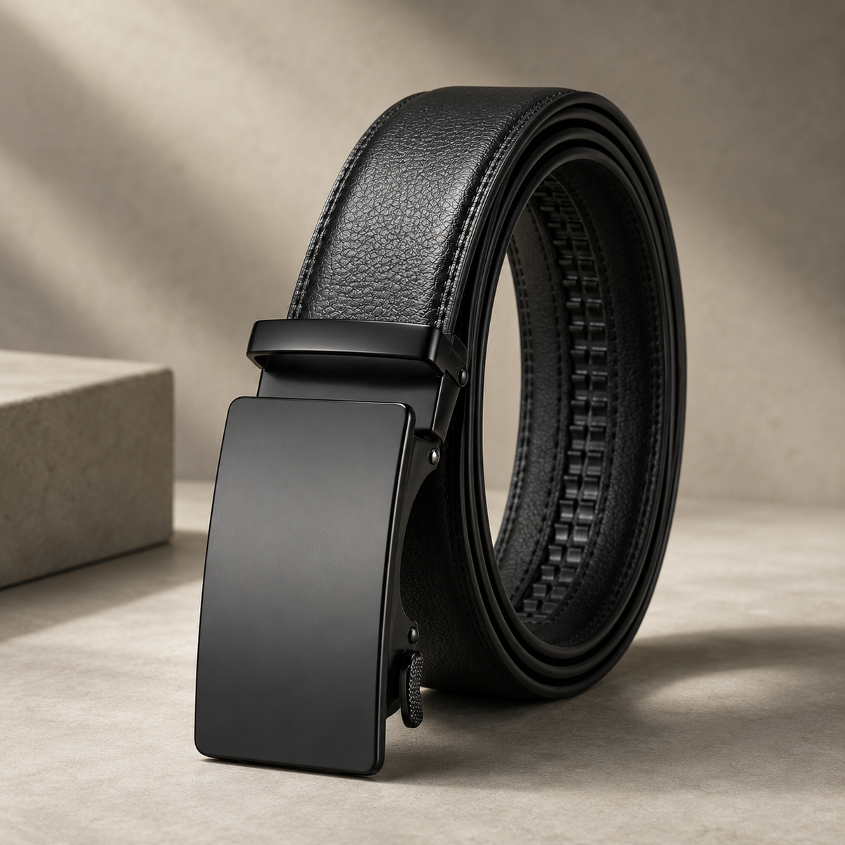 Classic leather belt with automatic buckle
