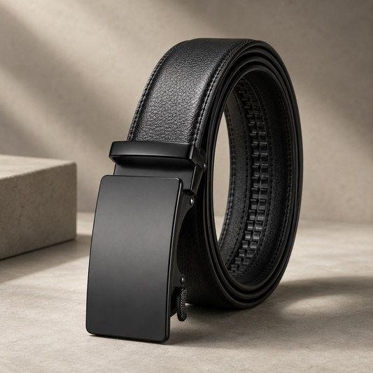 Classic leather belt with automatic buckle
