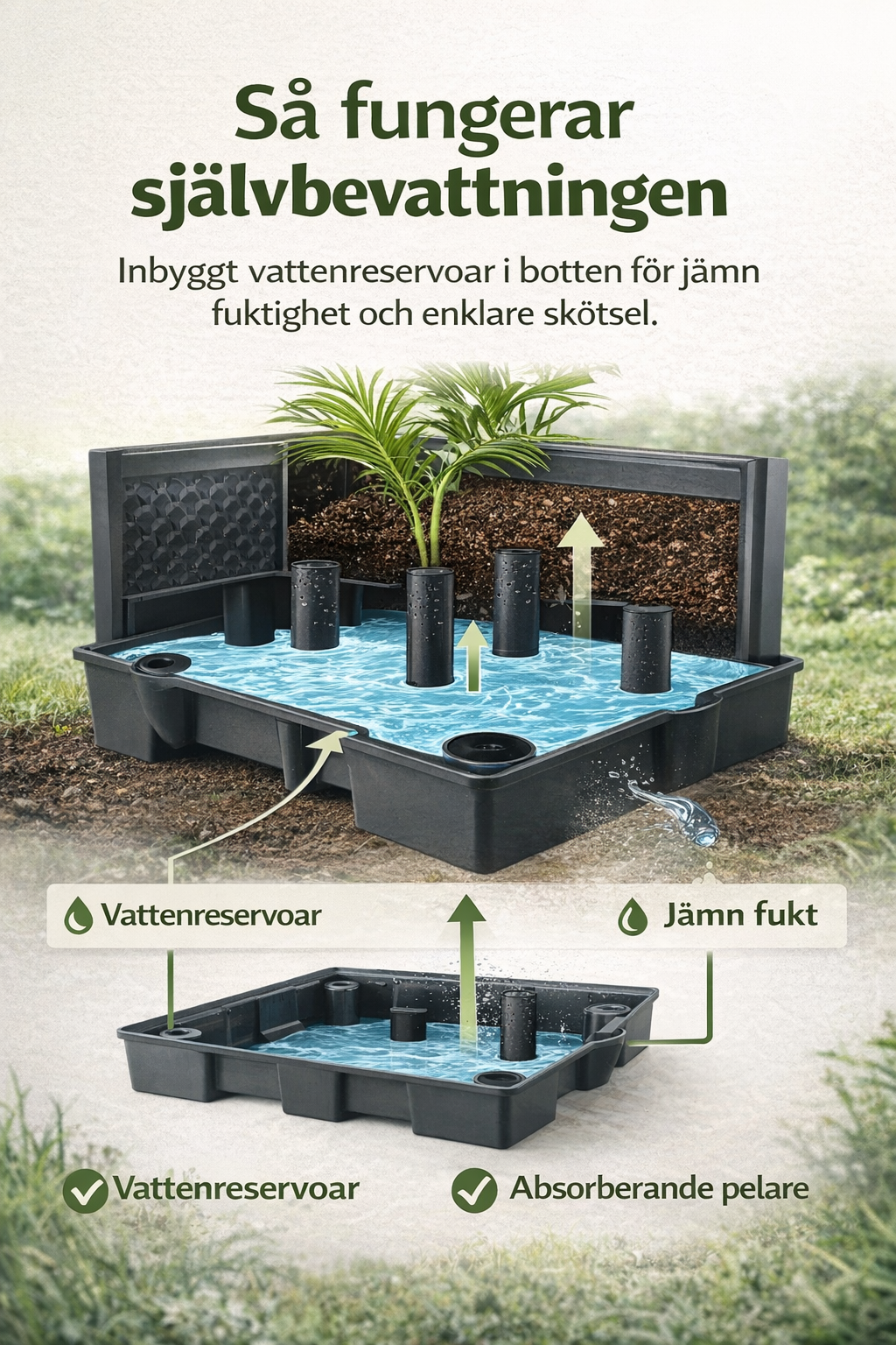 Self-watering planter tower with trellis - for flowers and climbing plants