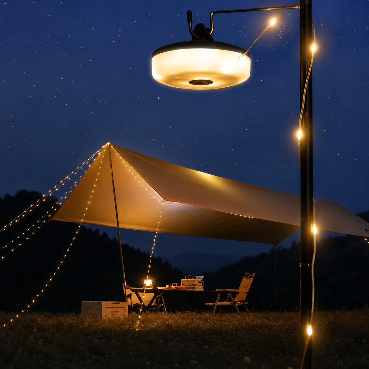 Solar-powered lamp & light loop 2-in-1