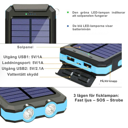 Solar Powerbank with dual charging (USB and solar cell)