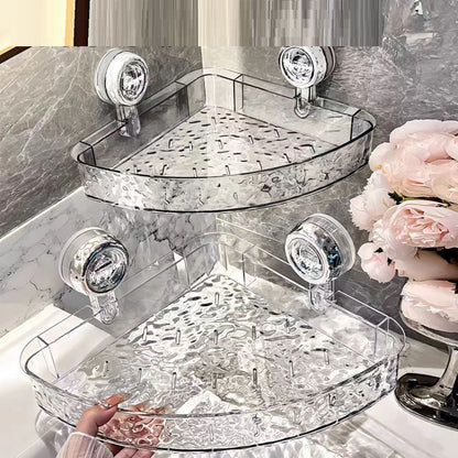 Bathroom corner shelf with suction cups
