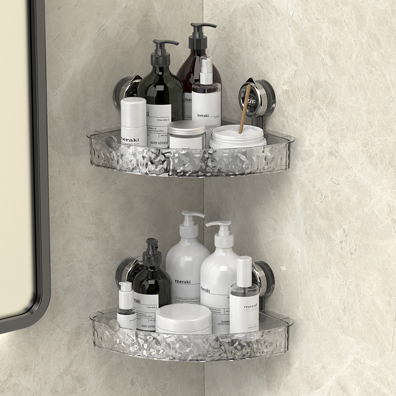 Bathroom corner shelf with suction cups