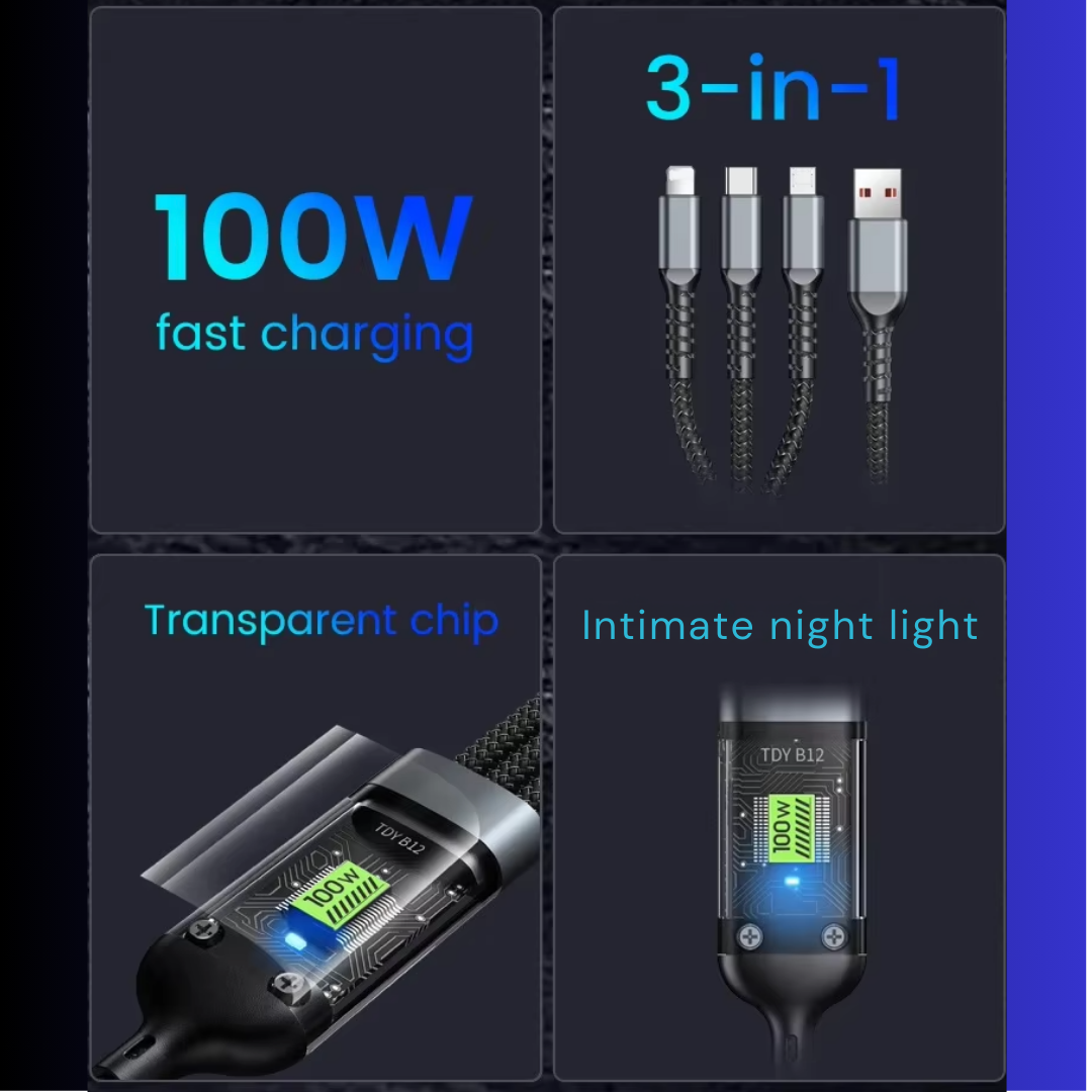 PowerMax 3-in-1 Fast Charger 100W Mobile Flat Laptop