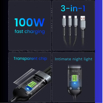 PowerMax 3-in-1 Fast Charger 100W Mobile Flat Laptop