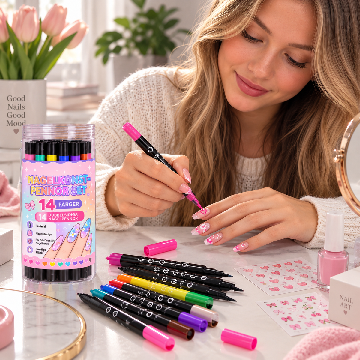 NailArt Studio – 14 double sided nail pens + FREE stickers
