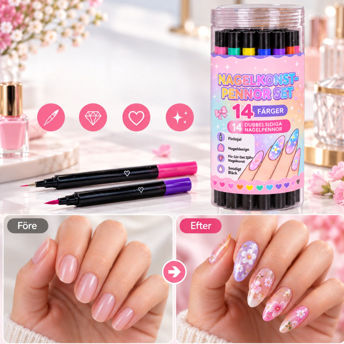 NailArt Studio – 14 double sided nail pens + FREE stickers
