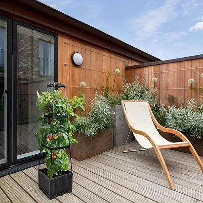 Self-watering planter tower with trellis - for flowers and climbing plants