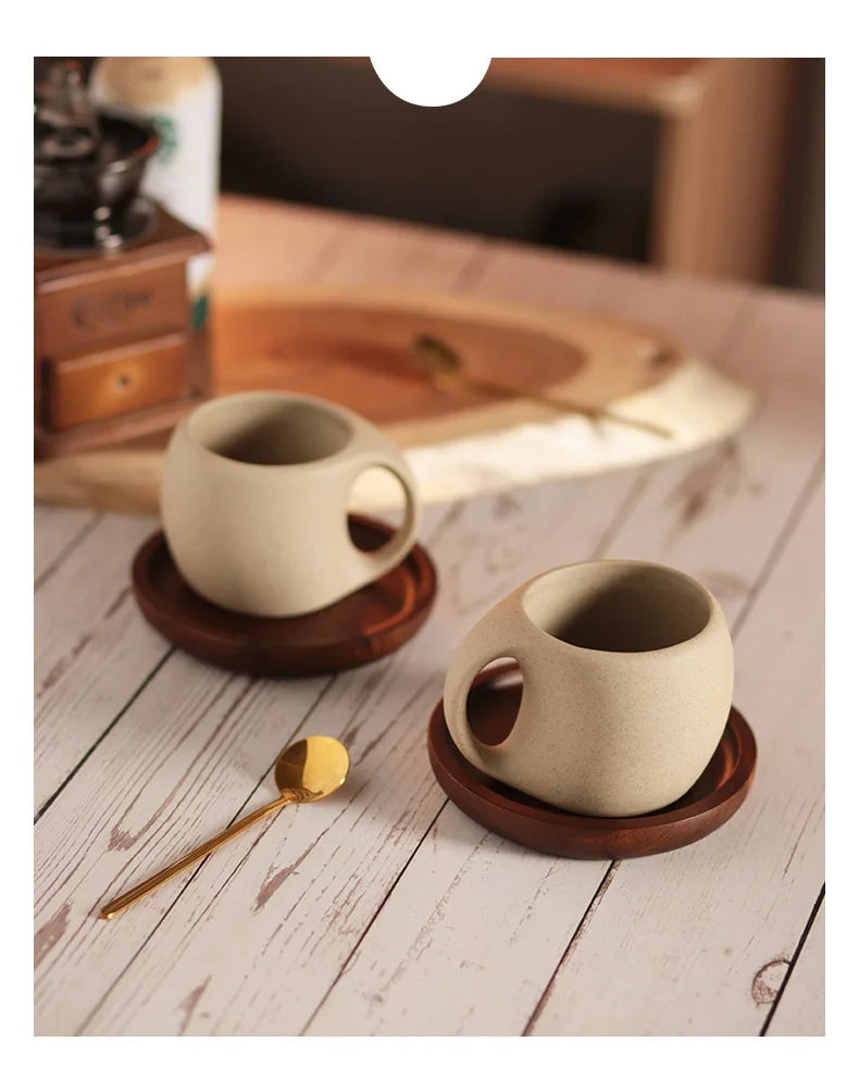 Exclusive Ceramic Cup with Wooden Saucer - 250 ml
