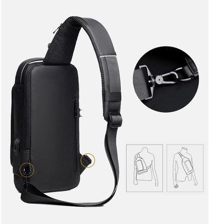 Anti-theft and waterproof shoulder strap bag with USB charging