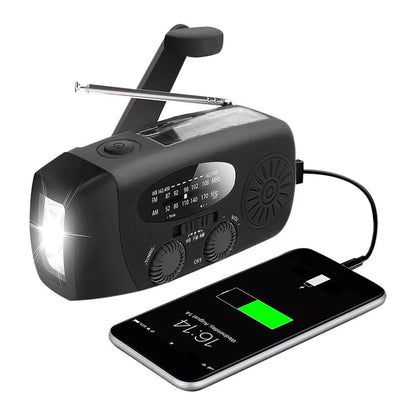 Emergency radio - 2000 mAh built-in Powerbank, Flashlight and Solar cells