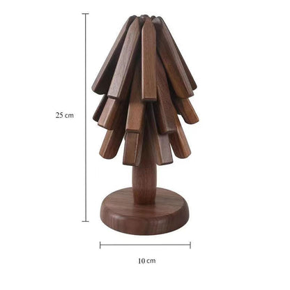 Scandinavian Walnut Set – Wooden Coasters with Stand (3-pack)