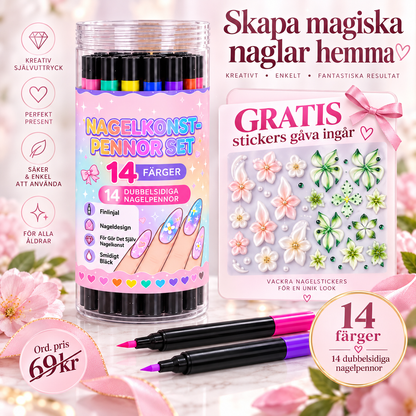 NailArt Studio – 14 double sided nail pens + FREE stickers