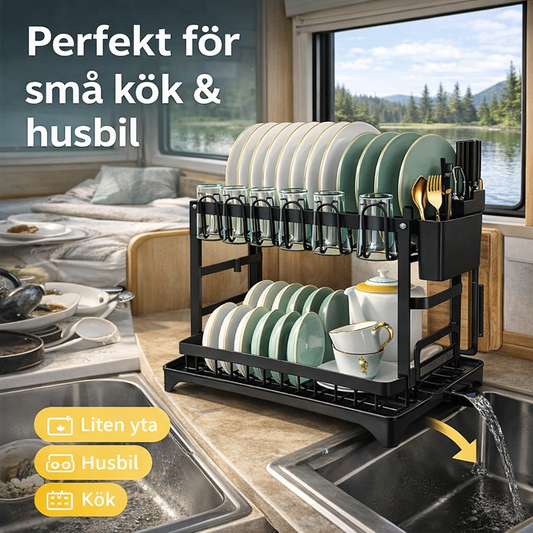 Dish rack 2 levels with drain - smart kitchen solution