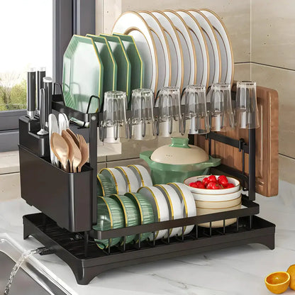 Dish rack 2 levels with drain - smart kitchen solution