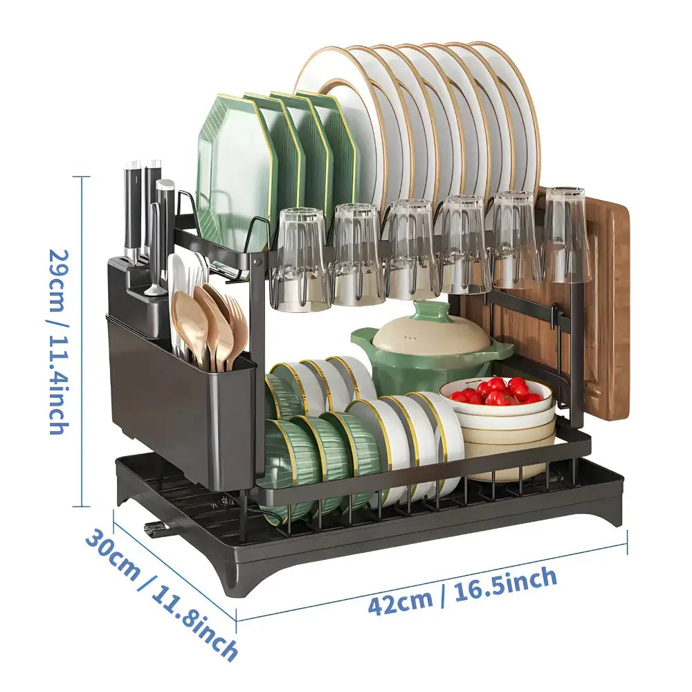 Dish rack 2 levels with drain - smart kitchen solution