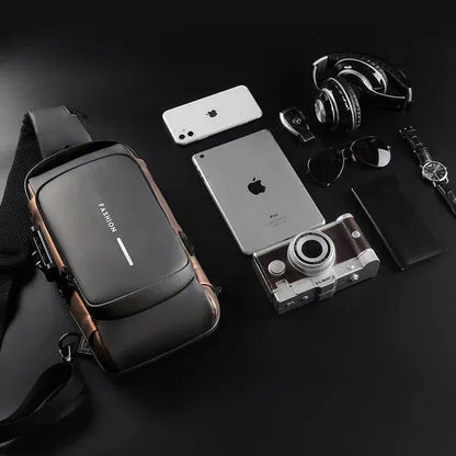 Anti-theft and waterproof shoulder strap bag with USB charging