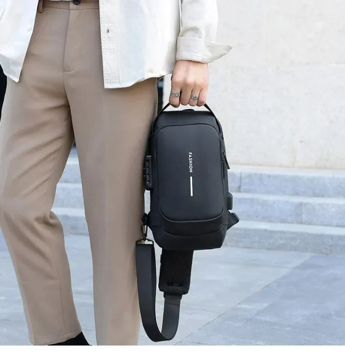 Anti-theft and waterproof shoulder strap bag with USB charging