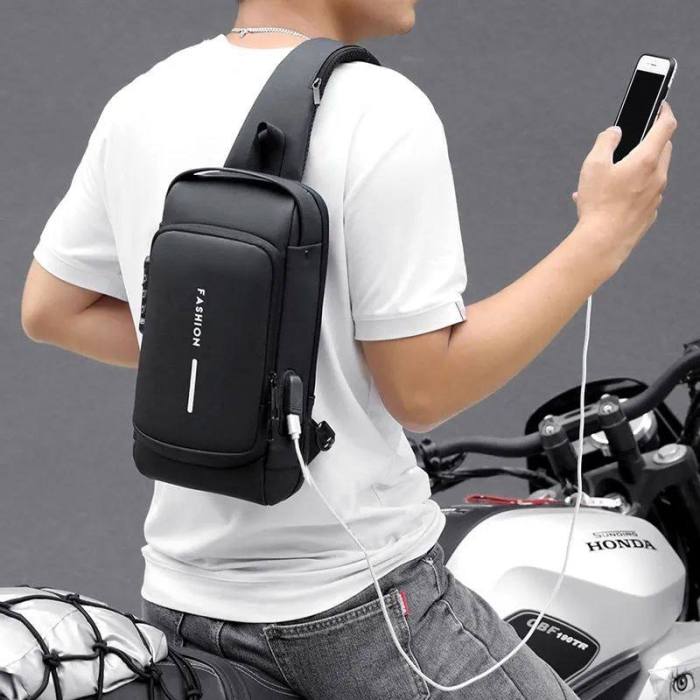 Anti-theft and waterproof shoulder strap bag with USB charging