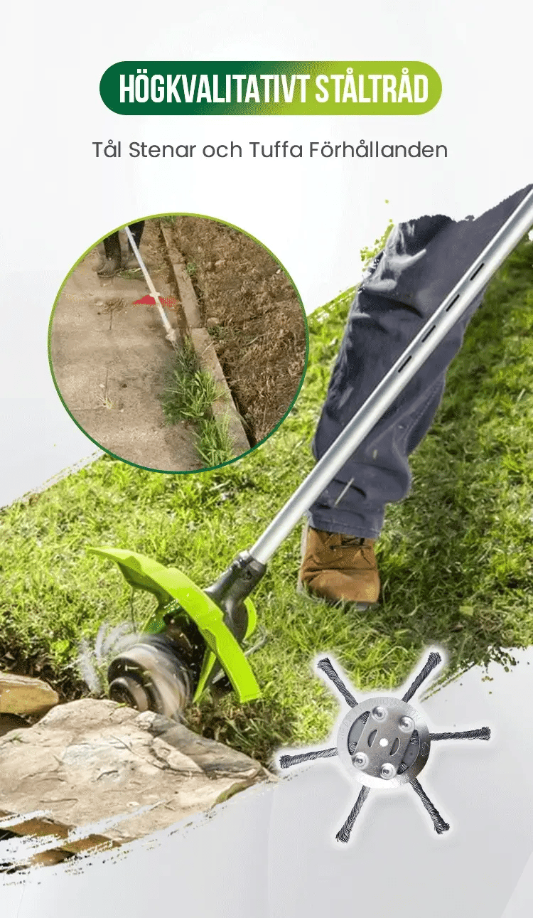 Universal steel brush head for efficient trimming of the garden