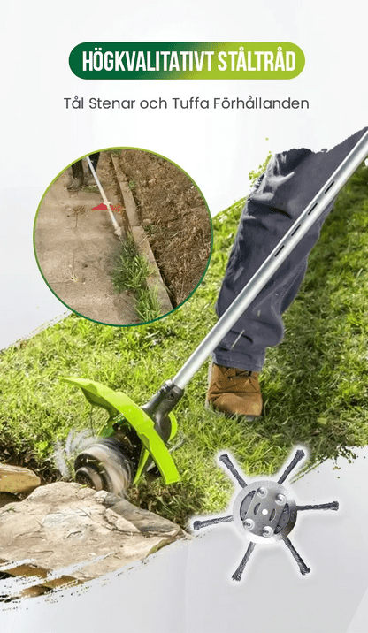 Universal steel brush head for efficient trimming of the garden