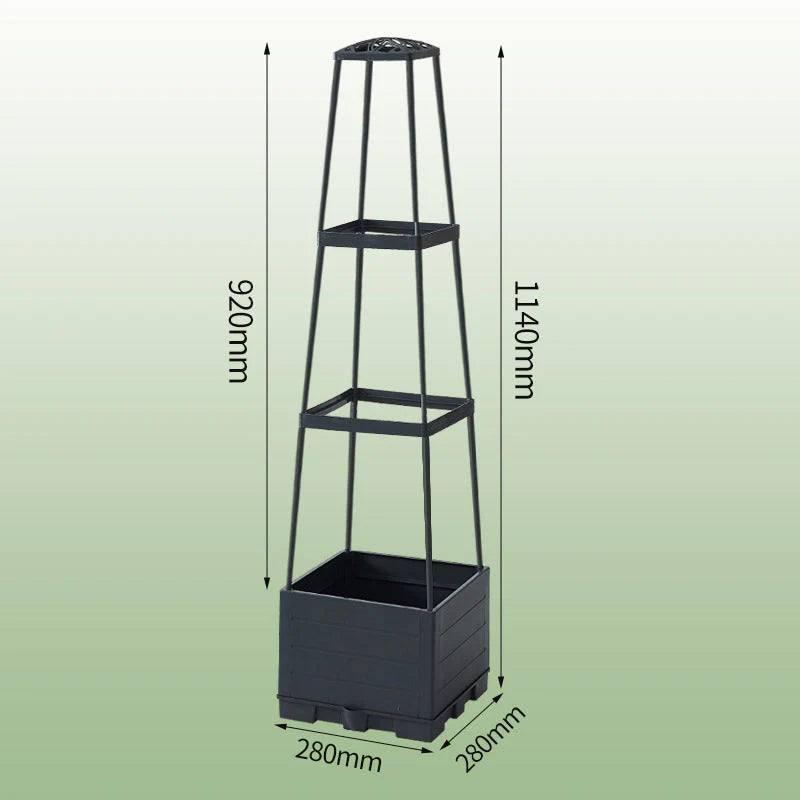 Self-watering planter tower with trellis - for flowers and climbing plants
