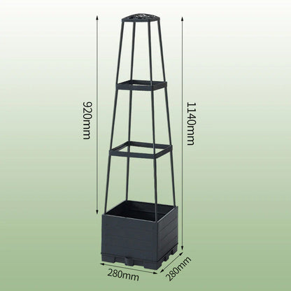 Self-watering planter tower with trellis - for flowers and climbing plants