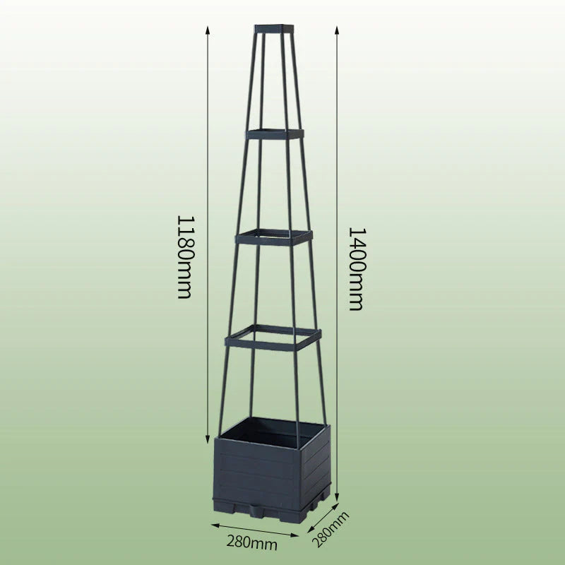 Self-watering planter tower with trellis - for flowers and climbing plants